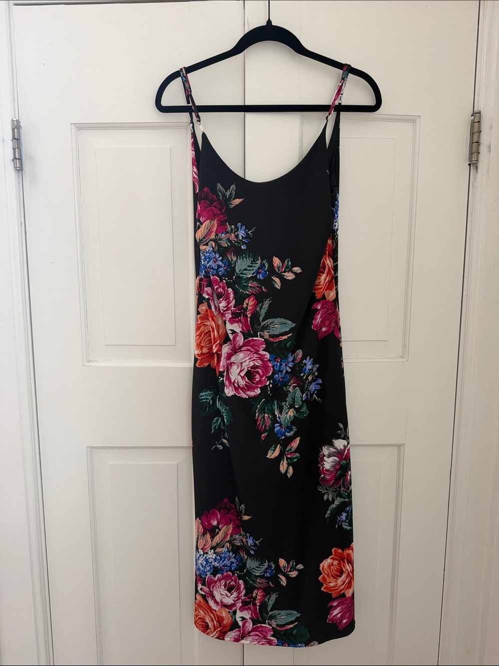 Honey Belle Black Slip Midi Dress with Pink & Orange Floral Print
